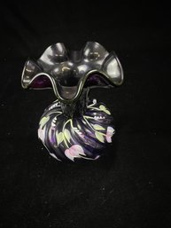 Purple Floral Painted Swirled Ribbon Vase