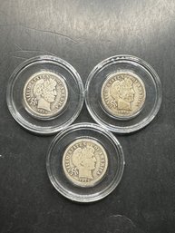 3 Barber Silver Dimes 1914, 1914-D, 1914-S