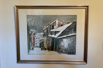 Custom Framed Lithograph Of A Snowy Street Scene