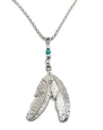 Native American Style Feathers Pendant Sparkly Necklace