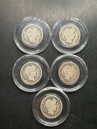 5 Barber Silver Dimes 1911, 1912, 1913, 1915, 1916