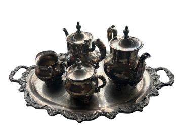 Vintage 19th Century Inspired Armorial Silverplate Tea Set