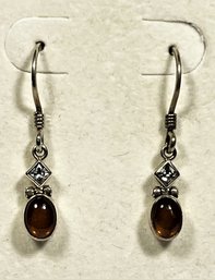 Fine Sterling Silver Genuine Amber Pierced Drop Earrings