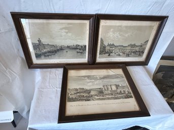 3 Antique Hand-colored Prints Of PARIS, FRANCE Monuments And City Life In The 19th Century