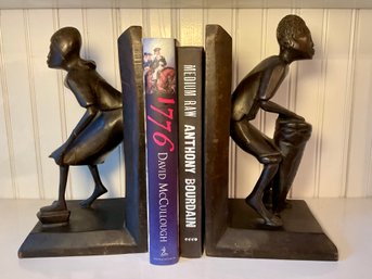 Vintage Hand Carved African Ebony Wood Bookends, Signed R. Simeon