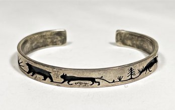 Fine Signed Native American Southwestern Cuff Bracelet Animal Decoration