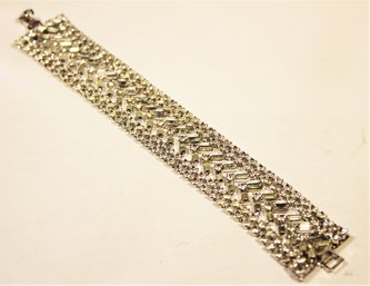 Fancy Vintage White Rhinestone Wide Bracelet 7 1/2' Long