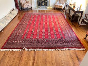 Vintage Red Tone Bukhara Room Size Oriental Persian Carpet Rug, Measures 111' X 148' (FR 4)