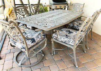 A Vintage Cast Aluminum Dining Table And Set Of 6 Chairs By Cast Classics