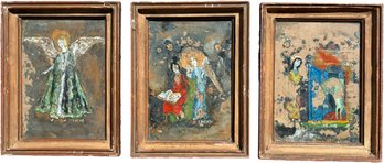 A Trio Of Vintage Reverse Glass Paintings - V. Dachs - Need Restoration