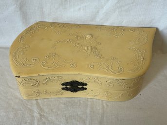 Antique VICTORIAN ERA 19th Century Celloloid Box With High Relief Decoration Including Cherub