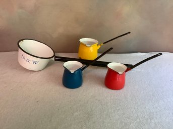 Vintage Mid Century Modern Enameled Butter Sauce Pans