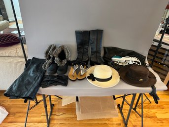 Clothing Lot Including Boots, Shoes, Travel Steamer And More