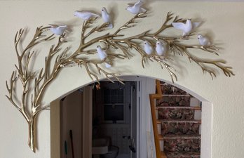 RARE - Bijan - Signed Avian Wall Sculpture - Brass Tree With 9 Porcelain Birds