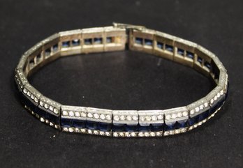 Antique French Paste Sterling Silver Hallmarked Bracelet Blue And White