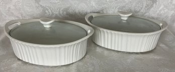 Two Corningware Casserole Dishes With Lids