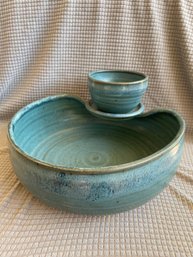 Handmade Pottery Signed RL Chip And Dip Bowl 10x11