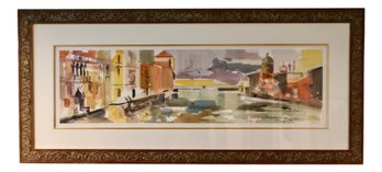 Ponte Vecchio Bridge In Florence, Italy  Watercolor Giclee, Signed  In Scroll Wood Frame
