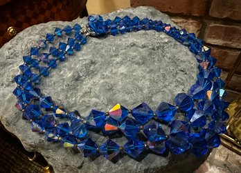 Very Special Blue Aurora Borealis Triple Strand Choker Necklace