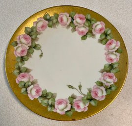 Antique Limoges Hand Painted Porcelain Plate - Roses & Gold Edge