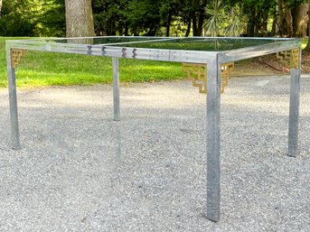 A Vintage Chrome And Glass Extendable Dining Table In Style Of Milo Baughman, Possibly Mastercraft