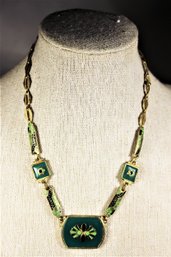 Art Deco Gold On Copper Enamel Green Onyx Choker Necklace 1920s