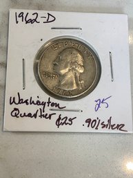 1962 D Washington Quarter .90 Silver 141