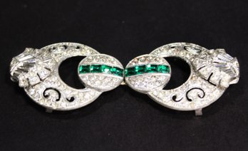 Great Art Deco Era Paste Rhinestone Two-part Buckle Green And White