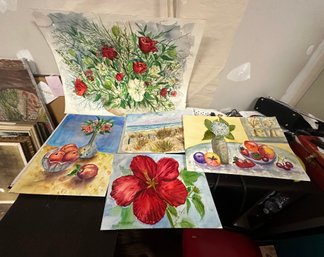 Five Original Watercolor Art Pictures On Heavy Paper Some Signed By Artist, Jean Carozza.  DC-WA-D