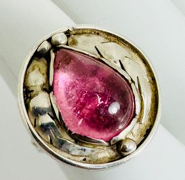BEAUTIFUL HANDMADE STERLING SILVER AND PINK GEMSTONE RING