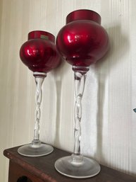 Tall Red Glass Candle Holders