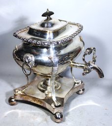 Early Antique Silver On Copper Hot Tea Urn Formed Kettle Samovar