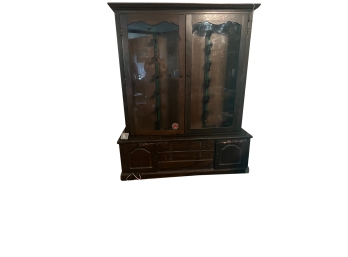 Large Solid Wood Firearm/rifle Cabinet With Glass Doors And Built-in Felted Racks