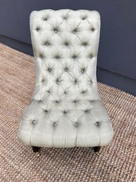 Vintage George Smith Green Tufted Linen Slipper Chair On Casters 2 Of 2