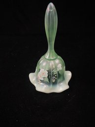 FENTON BELL-SATIN OPALESCENT LT GREEN GLASS W/FLOWERS