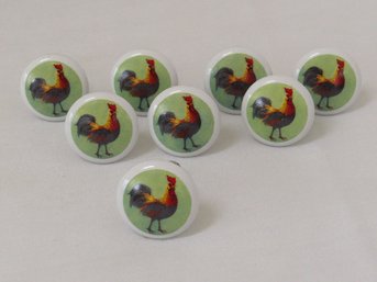 8 Ceramic Rooster Themed Drawer Knobs - Lot 1