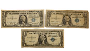 1957, 1957A, 1957B One Dollar Banknotes With Blue Seal