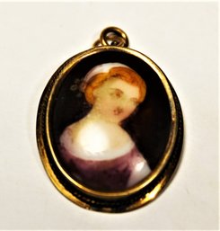 Victorian Gold Filled Framed Porcelain Miniature Of Young Lady