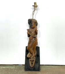 A Vintage Burmese Carved Wood Lamp