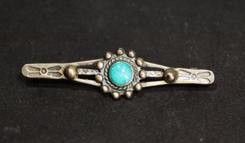 Vintage Sterling Silver Southwestern Brooch Pin W Turquoise Stone