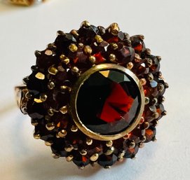 GOLD OVER STERLING SILVER GARNET CLUSTER RING