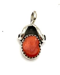 Vintage Sterling Silver Southwestern Coral Pendant