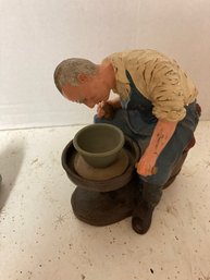 Ceramic Statue Of Men On Pottery Wheel Signed Numbered Faith 43/500