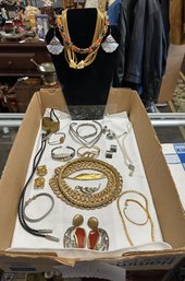 Collection Lot Of Jewelry - Necklace, Ear Rings, Bracelets, Pins Mostly Gold Color & Multicolors. SUZ/A4