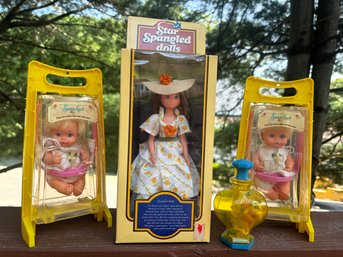 60's - 70's Lot Of 4 Dolls W/cases  Boxes: 2 Remco Sweet April, Mattel Liddle Kiddles, Star Spangled Doll