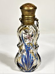 Fine Antique Cut Glass Enamel Decorated Moser Perfume Bottle Dragonfly