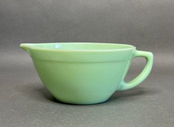 A Vintage Fire-King Jadeite Batter Bowl With Handle & Spout