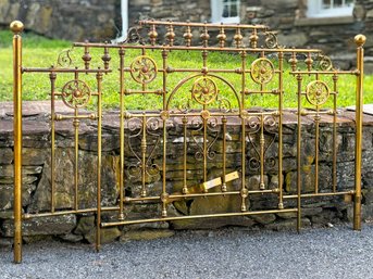 An Unusual And Rare Antique King Size Brass Headboard - A Bespoke Piece