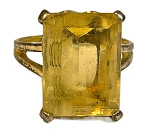 Sterling Silver Ladies Ring Size 7 Large Citrine Colored Stone