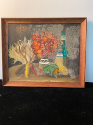 Painting In Frame Of Flowers And A Bottle